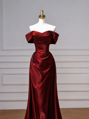 Classy Mermaid Off The Shoulder Burgundy Satin Long Formal Prom Dresses Dance Night Outfits Party Gowns AQ132