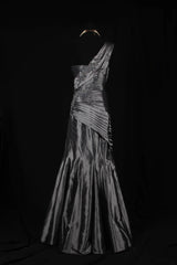 Vintage 50s 1950s Formal Mermaid One Shoulder Grey Tiered Pleated With Beads Style Impress Long Prom Dresses Party Formal Gowns AS141