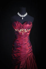 Vintage 50s 1950s Formal Mermaid Sweetheart Burgundy Wine Red Pleated With Beaded Style Impress Long Prom Dresses Party Formal Gowns AS153