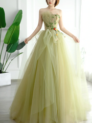 Simple Ball Gown Strapless Sage Green Tulle Long Formal Prom Dresses Dance Night Outfits Evening Birthday Outfit AS171