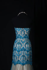 Vintage Style Mermaid Sweetheart 1950s Lace Blue Tulle With Beads Long Formal Fancy Prom Dresses Night Outfits Party Gowns AS201