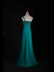 Vintage A line One Shoulder Blue Chiffon Long Formal Old 1950s Prom Dresses Night Outfits Party Gowns AS227