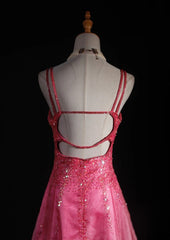Vintage A line Spaghetti Straps Pink Backless Long Formal Old 1950s Prom Dresses Night Outfits Party Gowns AS231