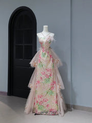 Cute Prom Dresses Aesthetic A Line Halter Sequin Pink Floral Inspiration Style Impress Corset Fitted Long Party Formal Gown AS397