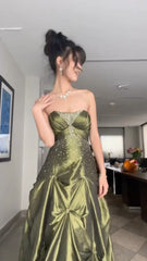 Vintage Ball Gown Strapless Blue Satin Taffeta 90s Prom Dresses Inspiration Party Dress Princess Graduation Dress AB1726