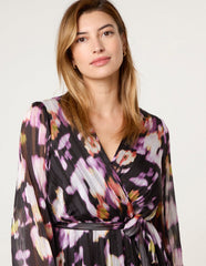 Metallic Watercolour Wrap Maxi Dress