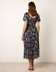 Shirred Drop Waist Midi Dress