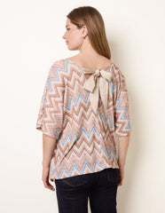 Zig Zag Metallic Bow Back Top