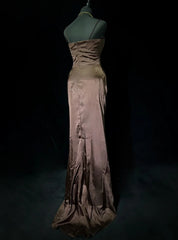 Trendy Prom Dresses Inspiration Mermaid Spaghetti Strap Chocolate Gala Satin Vintage Formal Dress N3188