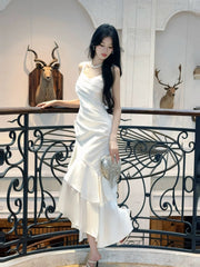 Simple Mermaid Square Neck With Ruffles Long Party Gowns Prom Dresses N2047