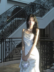 Simple Mermaid Square Neck With Ruffles Long Party Gowns Prom Dresses N2047