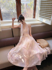 Modest French Style A Line Halter Lilac Chiffon Fashion Women Long Formal Outfits Prom Dresses N2069