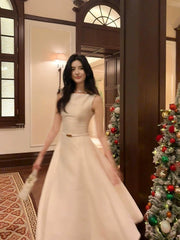 Modest French Style A line Scoop Satin Fashion Women Long Formal Outfits Prom Dresses N2083