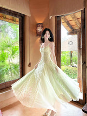 Beautiful A Line Spaghetti Strap Sage Green Lace Long For Women Girls Teens Prom Dresses N2200