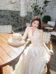 Beautiful A Line Halter White Ruffles Long For Women Girls Teens Prom Dresses N2202