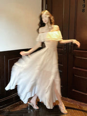 French Style A Line Off The Shoulder Ankle Length Summer Formal For Women Teens Prom Dresses N2225