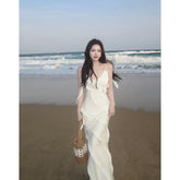Simple Mermaid Spaghetti Strap White Chiffon Summer Formal For Women Girls Teens Prom Dresses N2227