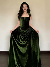 Vintage A Line Strapless Green Velvet With Ruffles For High Schools Teens Prom Dresses Long Graduation Dress N1671