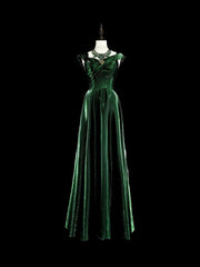 Vintage A Line Sweetheart Dark Green Velvet With Ruffles For High Schools Teens Prom Dresses Long Graduation Dress N1672