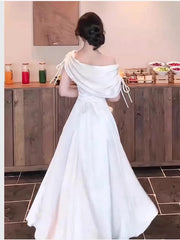 Elegant Prom Dresses A Line Off The Shoulder White With Pleated Knee Length Formal Evening Dress N3971