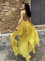 Classy Prom Dresses A Line Halter Slit Chiffon Burgundy Evening Gown Long Formal Dress N4032