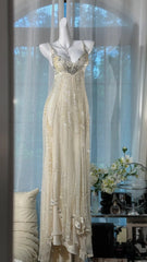 Charming Prom Dresses Mermaid Spaghetti Strap Champagne Chiffon Floor Length Evening Outfits N3584