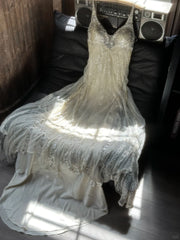 Charming Prom Dresses Mermaid Spaghetti Strap Champagne Chiffon Floor Length Evening Outfits N3584