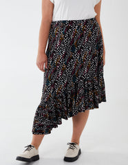 Curve Asymmetric Hem Midi Skirt