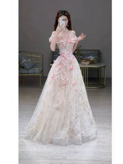 Princess Ball Gown Off The Shoulder Tulle Pink Prom Dresses Inspiration Long Party Night Gowns 20th Birthday Outfits AB2236