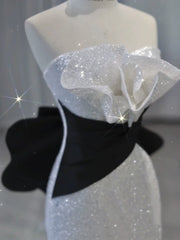 Elegant Mermaid Strapless White Sequins Prom Dresses Inspiration Long Party Evening Dress 19th Birthday Outfits AB2306