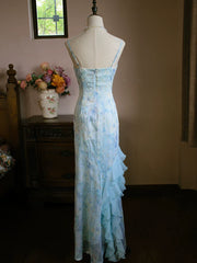 Vintage 1960s A line Spaghetti Straps Light Blue Chiffon Prom Dresses Inspiration Long Party Evening Dress 18th Birthday Outfits AB2386