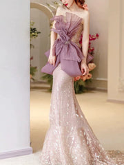 Modest Mermaid Champagne Strapless With Pleated Prom Dresses Inspiration Long Party Night Evening Dress 19th Birthday Outfits AB2269