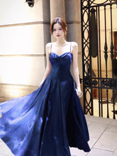 Sexy A line Spaghetti Straps Royal Blue Satin Long Prom Dresses Wedding Guest Dress 20th Birthday Outfits AB2482