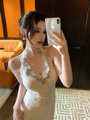 Modest Mermaid Halter Ivory Lace Prom Dresses Wedding Guest Gown 18th Nigh Party Birthday Outfits AB2424