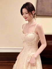 Sexy A line Spaghetti Straps Apricot Lace Prom Dresses Wedding Guest Dress 20th Birthday Outfits AB2469