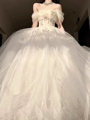 Princess Ball Gown Off The Shoulder Tulle Champagne Prom Dresses Inspiration Long Party Night Gowns 20th Birthday Outfits AB2237