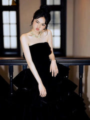 Princess Ball Gown Strapless Black Velvet With Gloves Prom Dresses Inspiration Long Party Night Gowns 18th Birthday Outfits AB2232