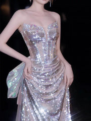 Sparkly Mermaid Strapless Sequins With Beaded Bodice Prom Dresses Inspiration Long Party Night Gowns 20th Birthday Outfits AB2249