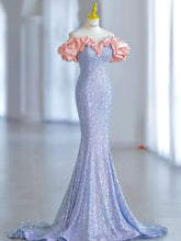 Elegant Mermaid Off The Shoulder Blue Sequins Prom Dresses Inspiration Long Party Evening Dress 19th Birthday Outfits AB2299
