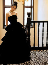 Princess Ball Gown Strapless Black Velvet With Gloves Prom Dresses Inspiration Long Party Night Gowns 18th Birthday Outfits AB2232