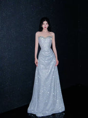 Sparkly Sheath Strapless Blue Sequins Prom Dresses Inspiration Long Party Night Gowns 20th Birthday Outfits AB2239