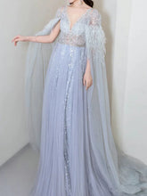 Elegant A Line V Neck Light Sky Blue Tulle Prom Dresses Inspiration Long Party Evening Dress 19th Birthday Outfits AB2300