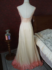 Vintage 1960s Mermaid V Neck Pink With Flowers Lace Prom Dresses Inspiration Long Party Evening Dress 18th Birthday Outfits AB2380