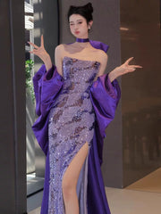 Sparkly Mermaid Strapless Purple Sequins Prom Dresses Inspiration Long Party Night Gowns 20th Birthday Outfits AB2258