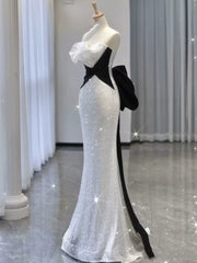 Elegant Mermaid Strapless White Sequins Prom Dresses Inspiration Long Party Evening Dress 19th Birthday Outfits AB2306