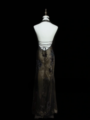 Classy Formal Mermaid Halter Black Tulle With Beads Style Impress Long Prom Dresses Party Gowns OB028