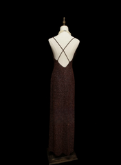 Chic Formal A Line Spaghetti Strap Brown Sequin Style Impress Long Prom Dresses Party Gowns OB031