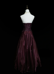 Classy Formal Ball Gowns Strapless Burgundy With Beads Style Impress Long Prom Dresses Party Gowns OB035