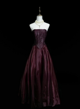 Classy Formal Ball Gowns Strapless Burgundy With Beads Style Impress Long Prom Dresses Party Gowns OB035