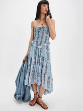 Simonah Floral Printed Tiered Midi Dress - blue